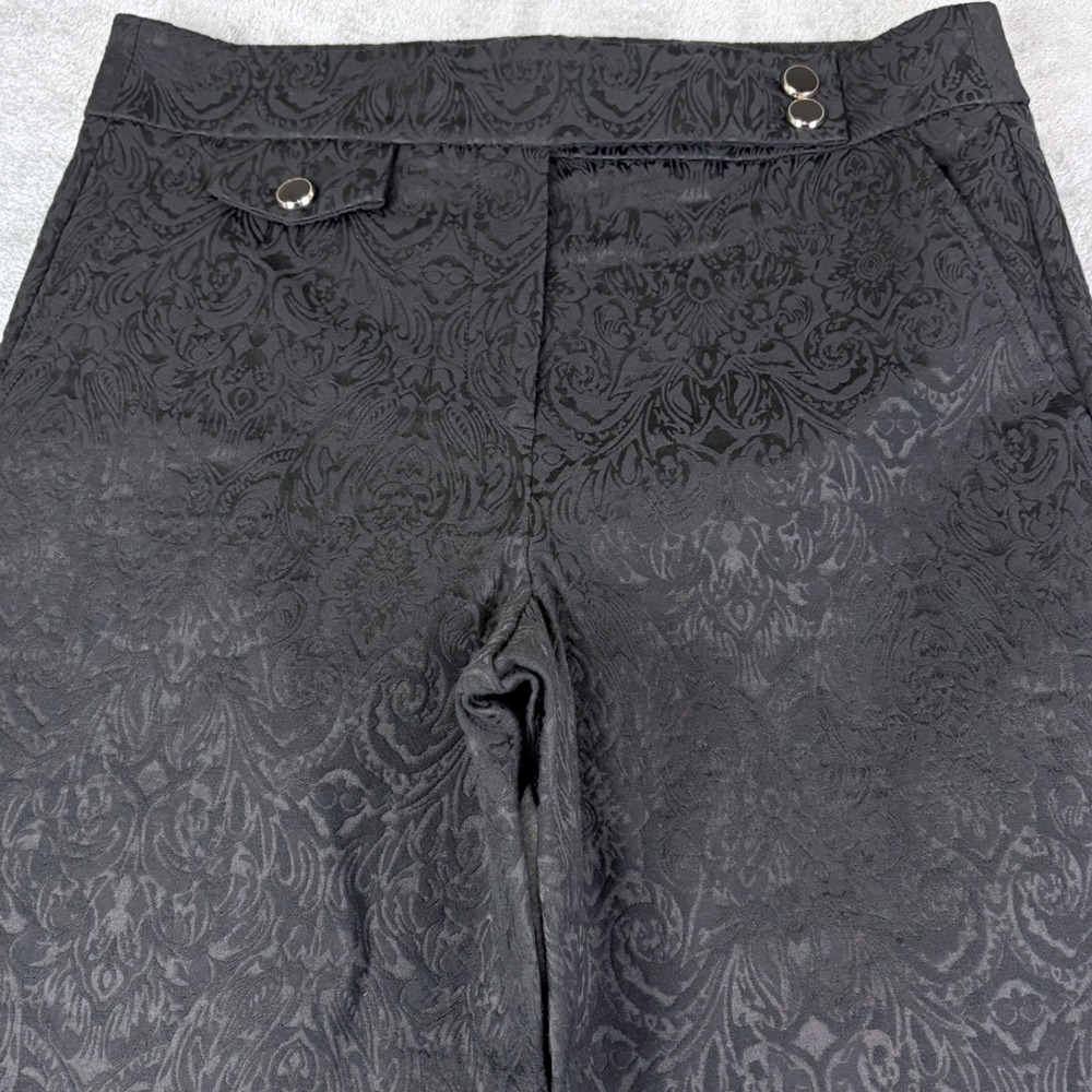 WHBM 10 Black Damask Jacquard Straight Leg Pants Brocade Trousers Workwear Boho